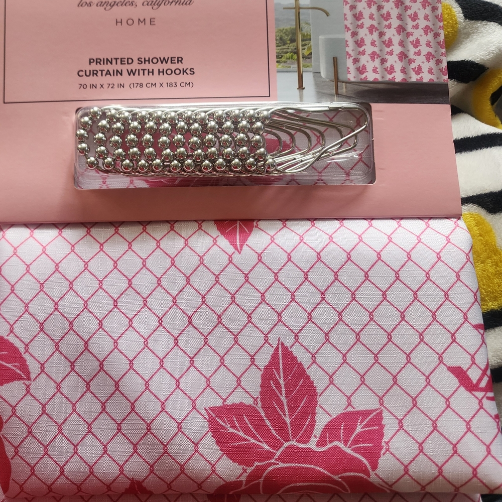 Printed Pink Floral Shower Curtain - Unbranded